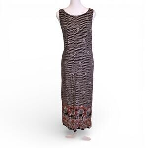 Vintage 90s Bohemian Grunge Sleeveless Layering Maxi Dress Size Small Black Tan